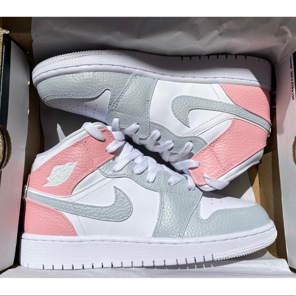 Custom Gray & Pink Air Jordan 1 Mids
